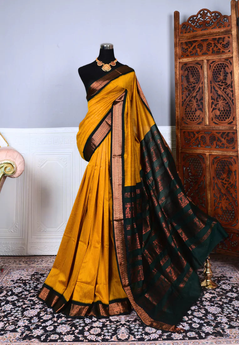 Chettinad Cotton Black Saree With Zari Border – Kumaran Silks