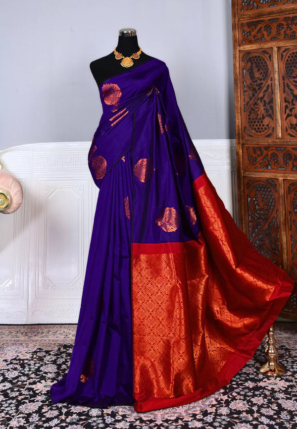 Purple Red Soft Silk Borderless South Saree