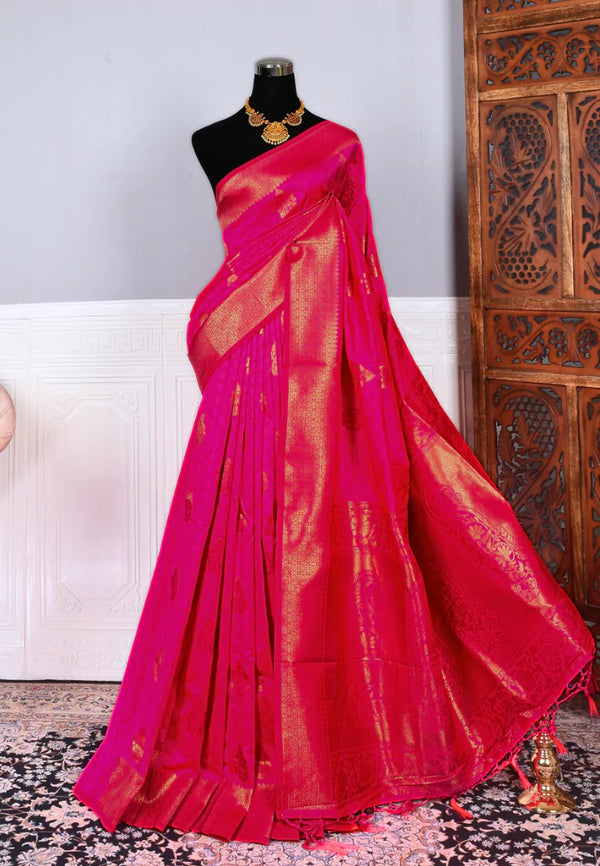 Rani-Pink Gold Soft Silk Premium Embossed Body North Saree