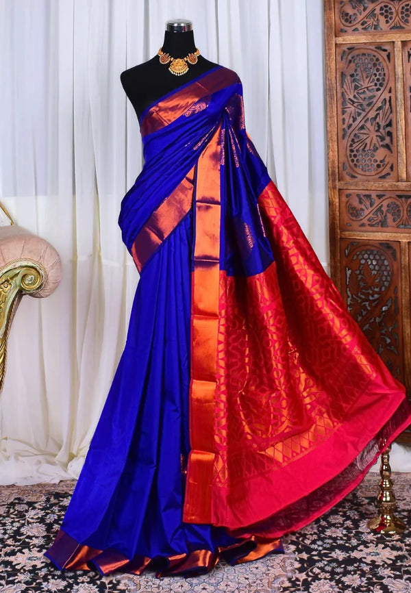 Royal-Blue Soft Silk Premium Patta Border South Saree