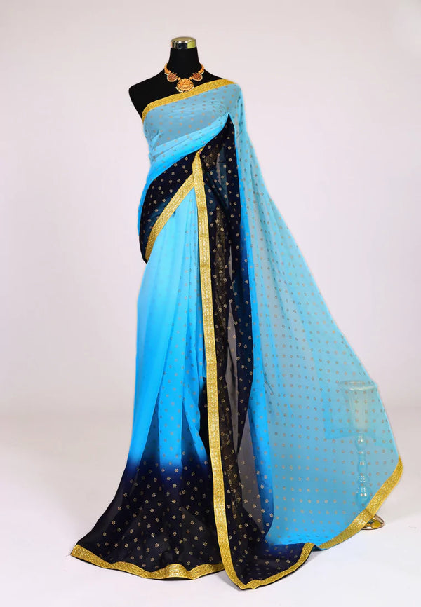 Sky-Blue Weightless Chiffon Ombre Foil Print North Saree