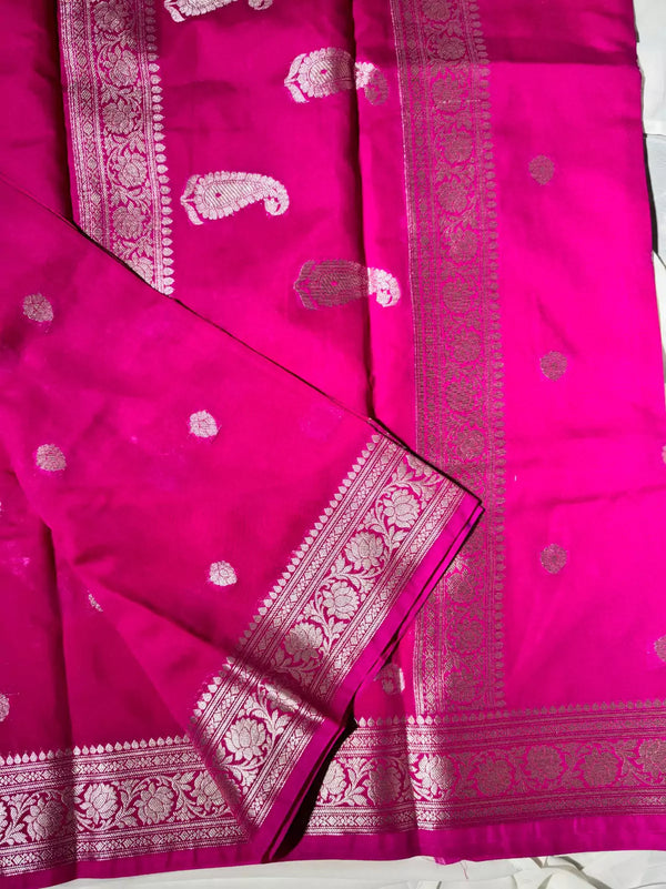 Hot Pink Warm Silk Silver Zari Butti Banarasi Saree