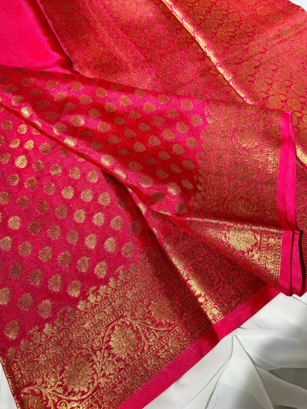 Pink Gold Semi Georgette Butti Banarasi Saree