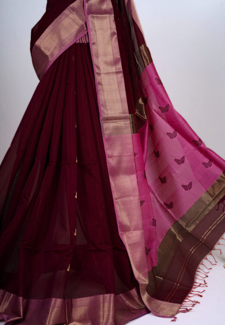 Traditional Maheshwari Handwoven Pure Mulberry Silk Sarees with Rich Weaving Pallu - Red and Yellow