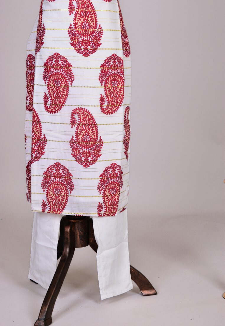 White Muslin-Zari Paisley-Print Kurti Set