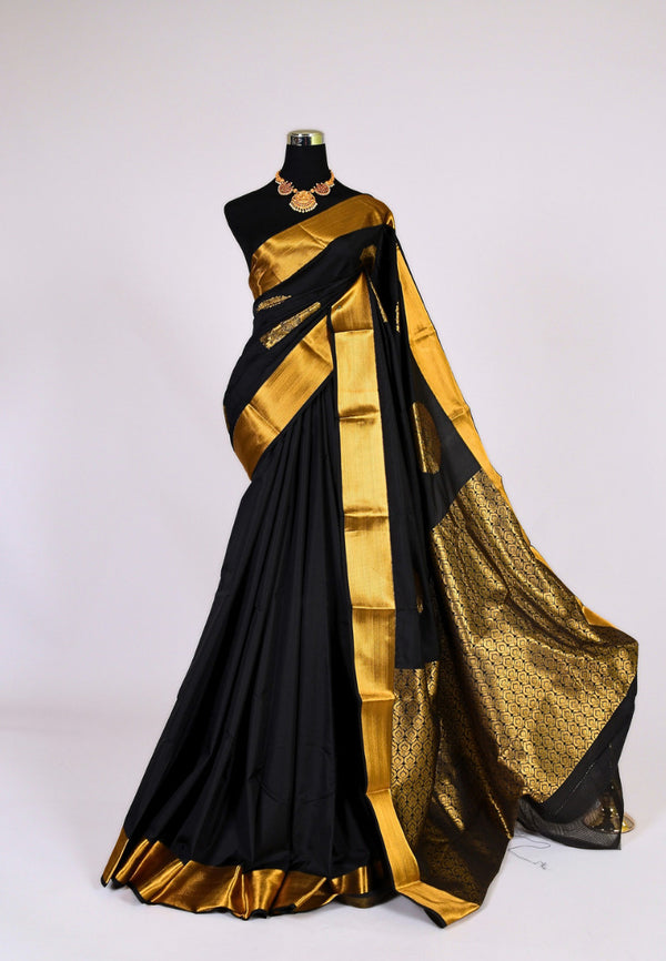 Black Rich-Gold Soft-Silk Mandala-Woven South-Saree