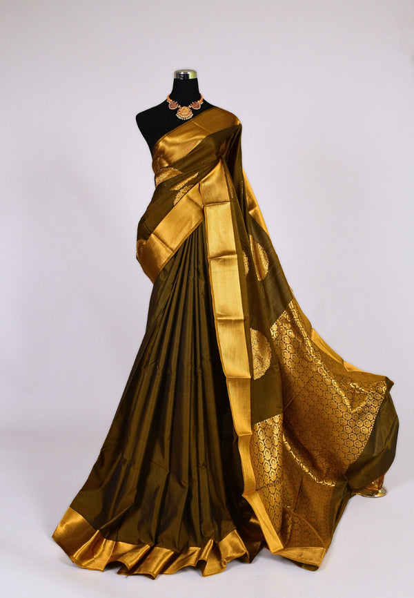 Copper-Gold Rich Soft Silk Mandala Woven South Saree
