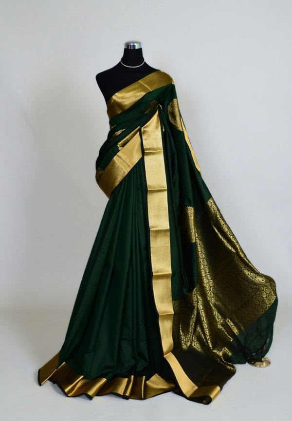 Dark Green Mandala Woven Soft Silk South Saree