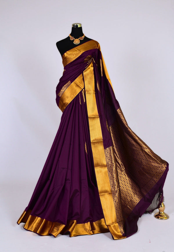 Dark-Purple Mandala Woven Soft Silk South Saree