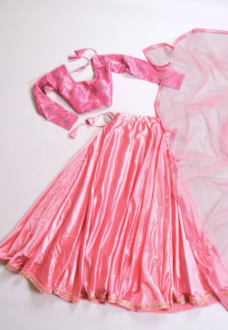 Pure Linen Elegant Pink Dupatta & Katan Silk Pink Top Set