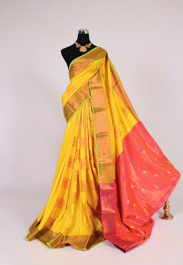 Buy Lemon Yellow Tissue Saree online-Karagiri