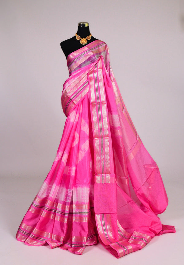 Pink Tie-Dye Body Warm Silk Banarasi Saree