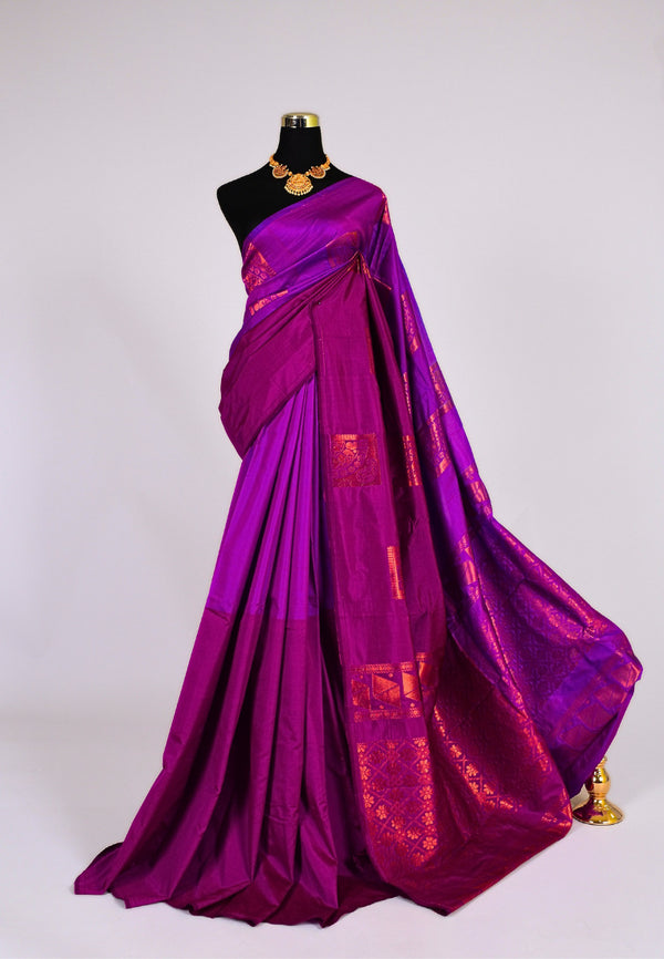 Purple Magenta Soft-Silk Zari Motif South Saree