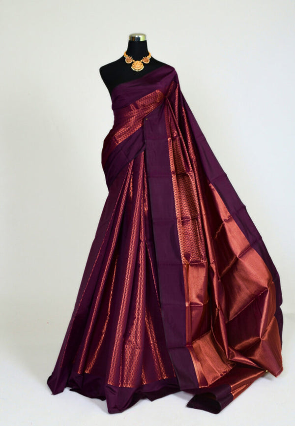 Purple-Copper Soft Silk Jacquard Zari Woven South Saree
