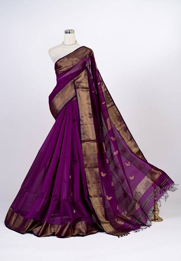 Purple Handloom Pure Silk Cotton Maheswari Saree