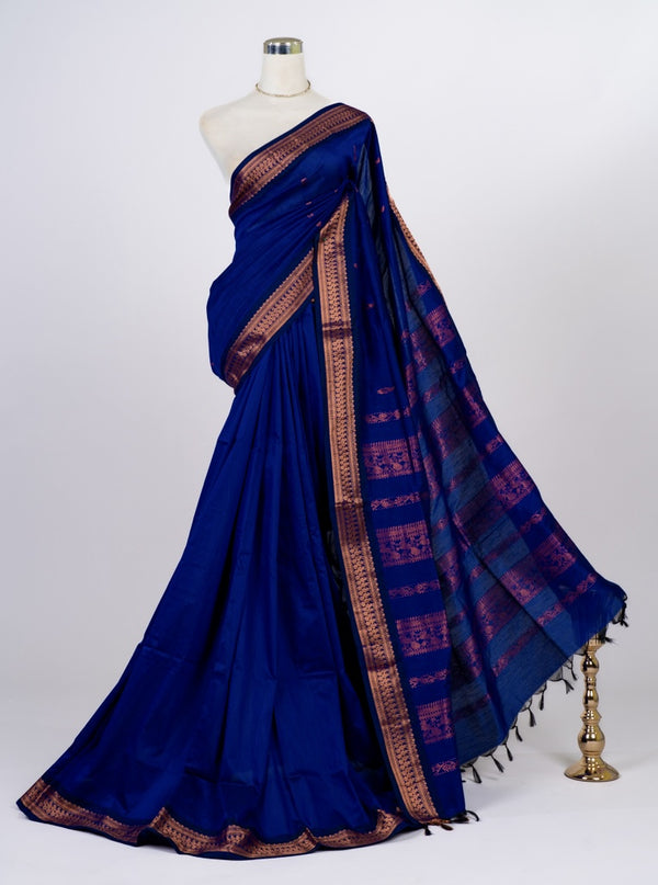 Royal Blue Cotton-Silk Gadwal South Saree.