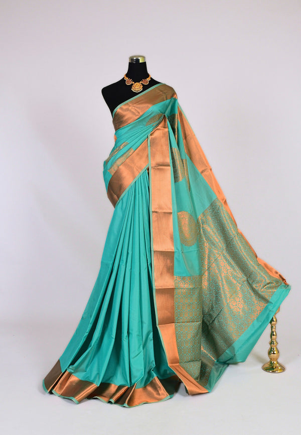 Turquoise Rich Soft Silk Mandala Woven South Saree