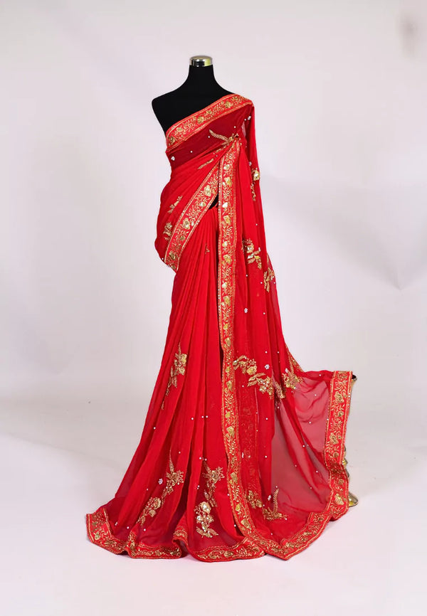 Chilli-Red Weightless Georgette Heavy Sequin Embroidery North Saree